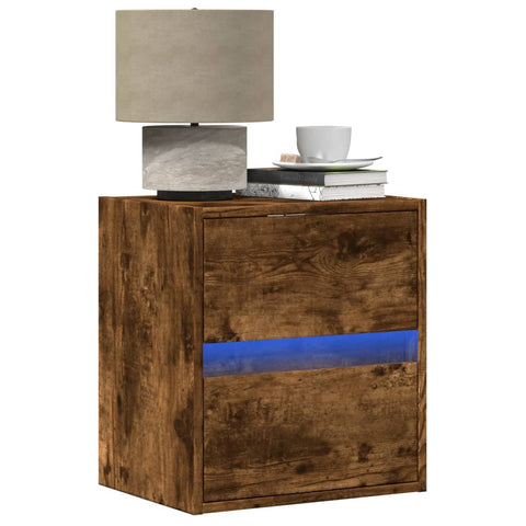 ZNTS Wall-mounted Bedside Cabinet with LED Lights Smoked Oak 3307969