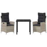 Garden Dining Set with Cushion 3 pcs Light Grey Poly Rattan 3380519