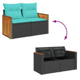 6 Piece Garden Sofa Set with Cushions Black Poly Rattan Acacia 3327662