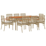 ZNTS 9 Piece Garden Dining Set with Cushions Beige Poly Rattan 3213583