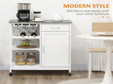 Compact Kitchen Trolley Utility Cart on Wheels with Wine Rack, Drawer, Open Shelf and Storage T3398P329550