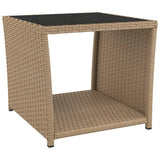 Tea Table with Glass Top Beige Poly Rattan&Tempered Glass 319561