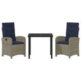 Garden Dining Set with Cushion 3 pcs Grey Poly Rattan 3380351