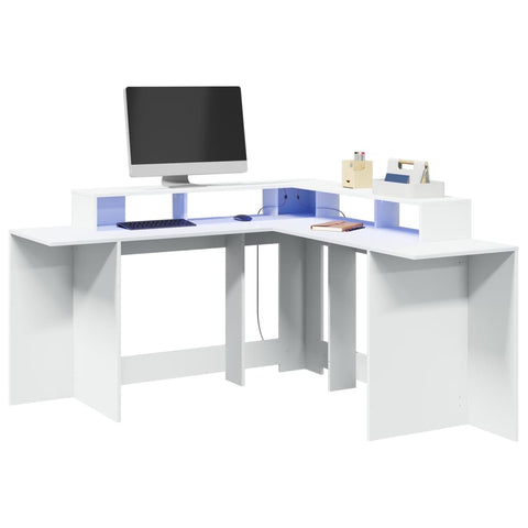 ZNTS Desk with LED Lights White 152x152x91 cm Engineered Wood 3309456