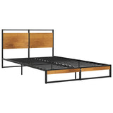 Bed Frame Black, Wood Brown Powder-coated metal, MDF Double 324864