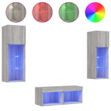 4 Piece TV Wall Cabinets with LED Lights Grey Sonoma 3216581