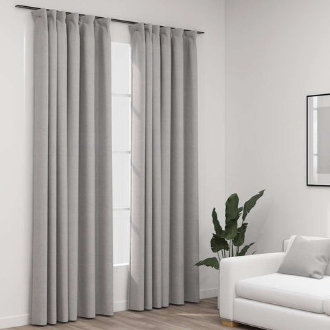 ZNTS Linen-Look Blackout Curtains with Hooks 2 pcs Grey 140x245 cm 321174