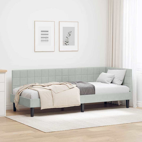 Corner Bed Frame with Headboard Light grey 80 x 200 cm Velvet 42016408