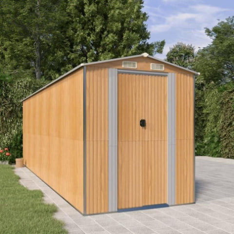 Garden Shed Light Brown 192x606x223 cm Galvanised Steel 3147476