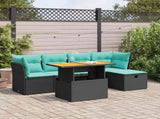 6 Piece Garden Sofa Set with Cushions Black Poly Rattan Acacia 3327967