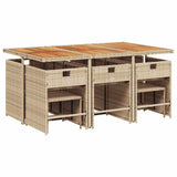 11 Piece Garden Dining Set with Cushions Beige Poly Rattan 3211156