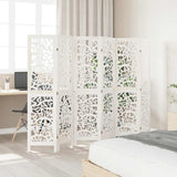 Room Divider 6 Panels White Solid Wood Paulownia 358745