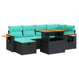 7 Piece Garden Sofa Set with Cushions Brown Poly Rattan Acacia 3328135