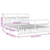 Metal Bed Frame without Mattress with Footboard White 183x203cm 376671