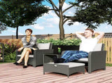 Five Piece Rattan Garden Furniture Set with 2-Tier Coffee Table and Ottomans - Cream White T3398P377537