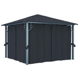 ZNTS Gazebo with Curtain&LED String Lights 3x3 m Anthracite Aluminium 3070333