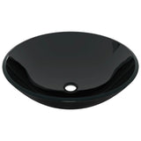 Bathroom Sink with Tap and Push Drain Black Tempered Glass 3098451