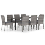 ZNTS 9 Piece Outdoor Dining Set with Cushions Poly Rattan Grey 3100406