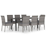 ZNTS 9 Piece Outdoor Dining Set with Cushions Poly Rattan Grey 3100406