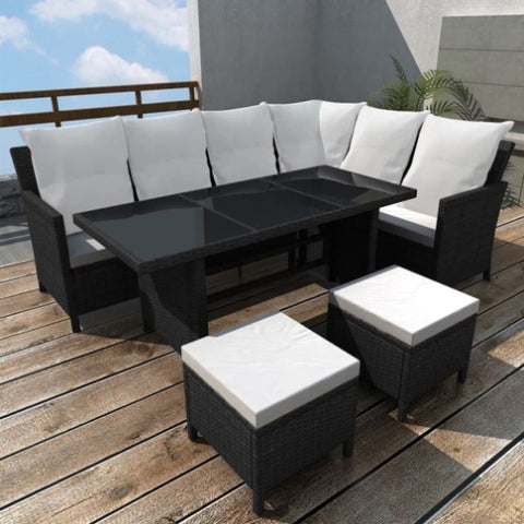 ZNTS 4 Piece Garden Lounge Set with Cushions Poly Rattan Black 43106