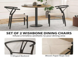 Set of Two Weave Dining Chairs with Y-Shaped Backrest Hemp Seat - Black/Beige T3398P377923