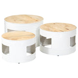 Bar Tables Drum Shape 3 pcs Solid Rough Wood Mango 358934