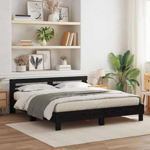 Bed Frame with Headboard Black oak 180 x 200 cm Engineered wood 3333938