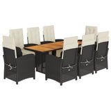 9 Piece Garden Dining Set with Cushions Black Poly Rattan 3212503