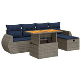 6 Piece Garden Sofa Set with Cushions Black Poly Rattan Acacia 3328055