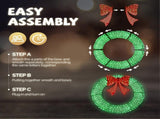 120cm Pre-lit Outdoor Christmas Wreath Decoration, Lighted Metal Wreath with Red Bow, Remote Control 48363038