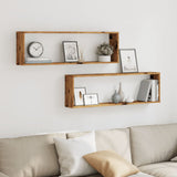 Wall Cube Shelves 2 pcs Old Wood 100x15x30 cm Engineered Wood 856582