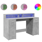 Desk with LED Lights Concrete Grey 140x55x91 cm Engineered Wood 3309423