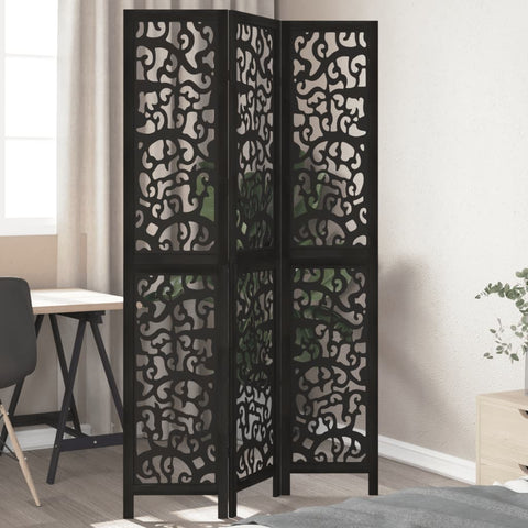 Room Divider 3 Panels Black Solid Wood Paulownia 358751