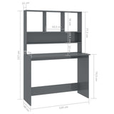 Desk with Shelf High Gloss Grey 110x45x157 cm Engineered Wood 800395