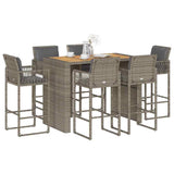 7 Piece Garden Bar Set with Cushions Grey Poly Rattan Acacia 3328904