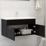 Sink Cabinet with Built-in Basin Black Engineered Wood 3070839