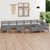 10 Piece Garden Lounge Set Solid Wood Pine Grey 3083031
