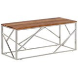 Coffee Table Silver Stainless Steel and Solid Acacia Wood 349943