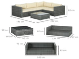 3 Pieces PE Rattan Garden Furniture Set 10 cm Thick Cushions, 4 Seater Garden Corner Sofa Set T3398P314225