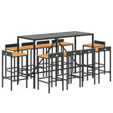 11 Piece Garden Bar Set Black Poly Rattan& Solid Wood Acacia 3187682