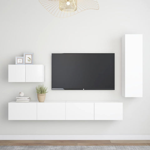 ZNTS 4 Piece TV Cabinet Set White Engineered Wood 3078676