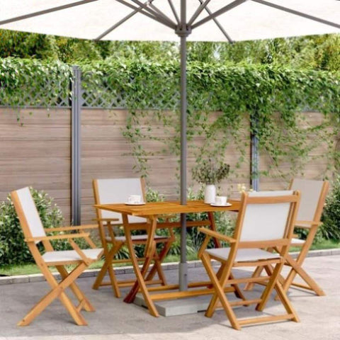 ZNTS 5 Piece Garden Dining Set Cream White Fabric and Solid Wood 3281700