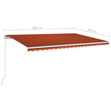 ZNTS Manual Retractable Awning with LED 500x300 cm Orange and Brown 3068945