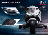 6V Honda Licensed Kids Motorcycle w/ Music, Training Wheels - White T3398P348324