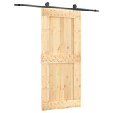 Sliding Door Natural and Black 90 x 210 cm Solid Pine Wood 3444995