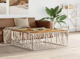 Coffee Table Silver Stainless Steel and Solid Wood Reclaimed 350072