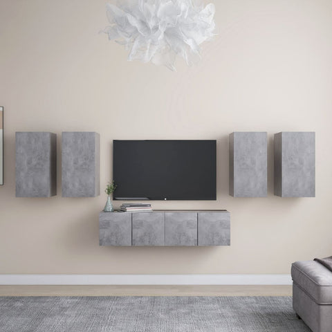 6 Piece TV Cabinet Set Concrete Grey Engineered Wood 3079099