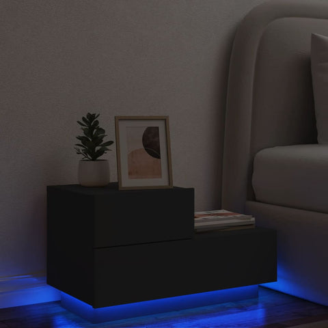 ZNTS Bedside Cabinet with LED Lights Black 70x36x40.5 cm 836778