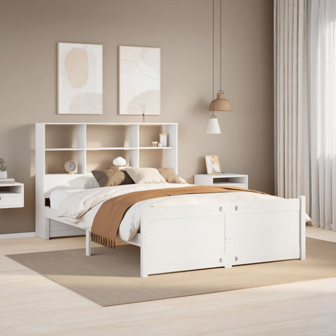 ZNTS Bookcase Bed without Mattress White 140x190cm Solid Wood Pine 3322464