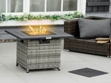 Outdoor PE Rattan Gas Fire Pit Table, Patio Square Propane Heater with Rain Cover, Mesh Lid and Lava T3398P325193